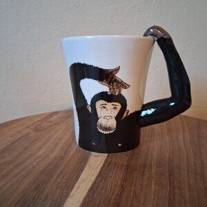 Pier One. Imports. 16 ounce. Monkey arm. Coffee mug. White. Brown .NWOT